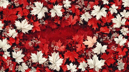 Autumnal leaves, red and white, frame a central void