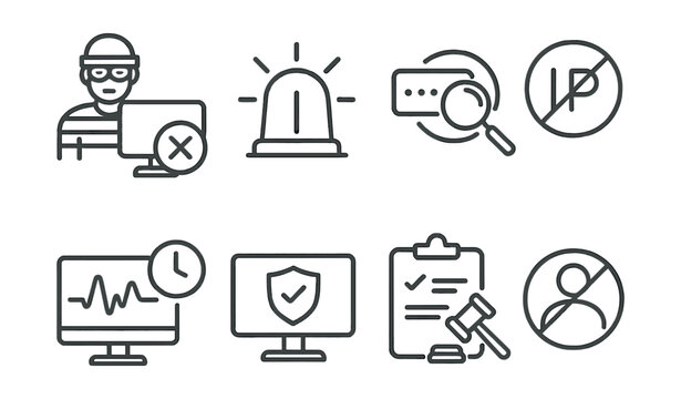 Series of icons that include a man with a gun, a stop sign