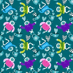 Winter monsters seamless Christmas yeti pattern for wrapping paper and fabrics