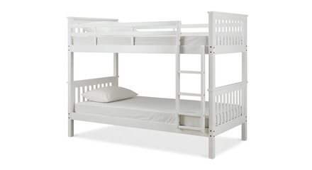White Wooden Bunk Bed Isolated on White Background