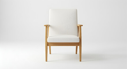 Wooden Armchair with White Cushion isolated on white background