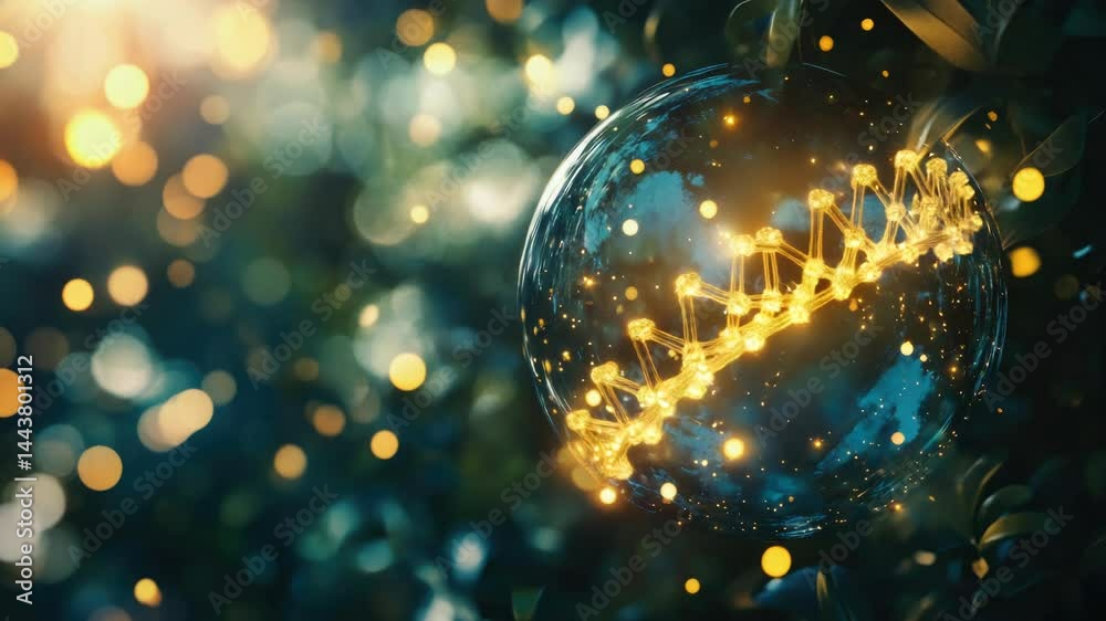 Poster a transparent glass ball with soft glowing lights in the background, perfect for use as a decorative