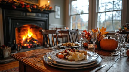 Autumnal Thanksgiving feast in cozy home