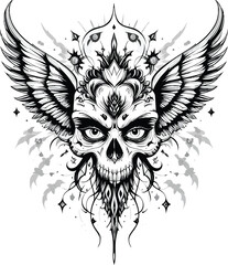 Obraz premium Tattoo Vector, Skull and Wings, Gothic