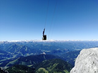 Obraz premium Dachstein cable car upper station in Austrian Alps, alpine transit hub above glacier region.