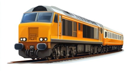 Obraz premium A vibrant orange locomotive on railway tracks ideal for transportation and industrial themes