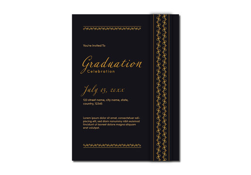 Gold And Black Elegant Graduation Invitation Card Template