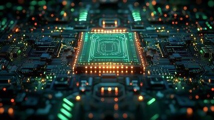 Obraz premium Futuristic high-tech electronics motherboard high resolution image