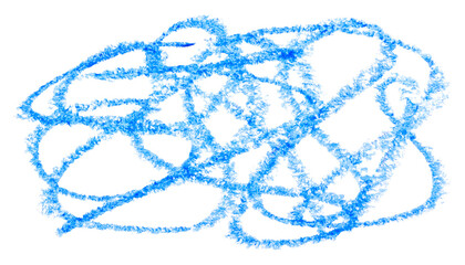 Hand drawn blue abstract scribble swirl, simple children's crayon illustration isolated