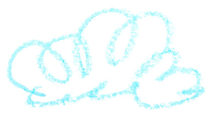 Freehand light blue abstract shape cloud, simple children's crayon illustration isolated