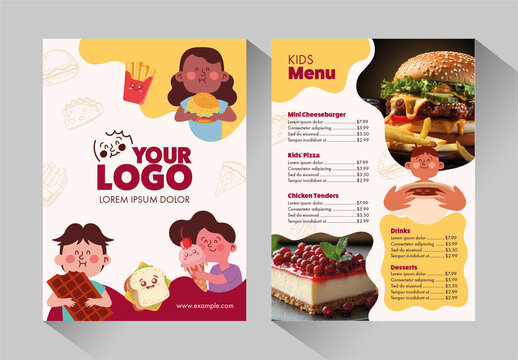 Yellow And Red Kids Menu Food Restaurant Flyer Template