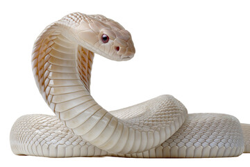 Fototapeta premium Ethereal Majesty: Albino Cobra in Striking Pose isolated on white