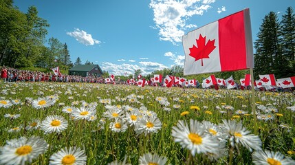 Canada Day celebration in a field of daisies