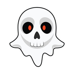 Cute Ghost Skull – Cartoon Halloween Icon with Glowing Eyes