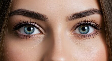Obraz premium A striking close-up showcases a woman's stunning blue eyes, full of depth and allure.