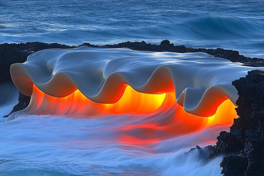 pulsating orange light volcanic rock