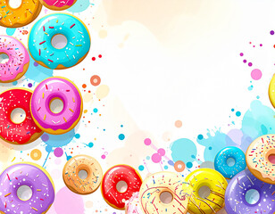 Painting of colorful donuts with place for your text.