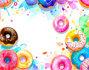 Painting of colorful donuts with place for your text.