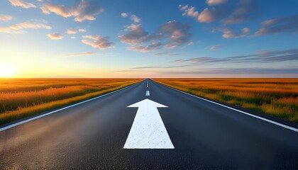 Driving towards the horizon open road landscape at sunset serene environment captured viewpoint for inspirational imagery