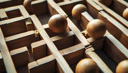 Wooden maze game craftsmanship studio image indoor close-up strategy and fun of classic play