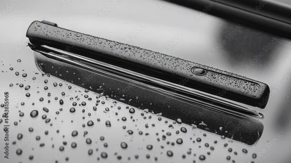 Poster A close-up shot of a windshield wiper in motion, suitable for use in automotive or mechanical contexts