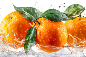 Juicy Oranges Splashing Refreshing Water Droplets Delightful Citrus