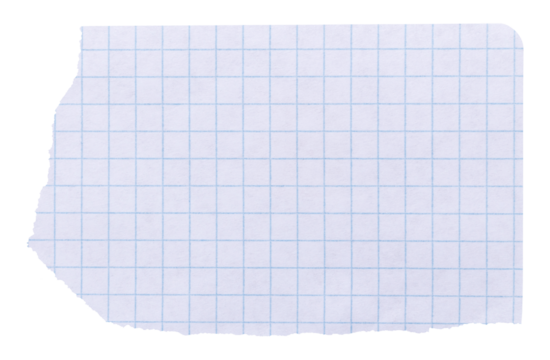 Piece of smooth ripped checkered paper isolated element with copy space