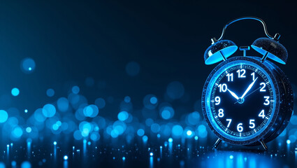 Futuristic digital alarm clock in wireframe design