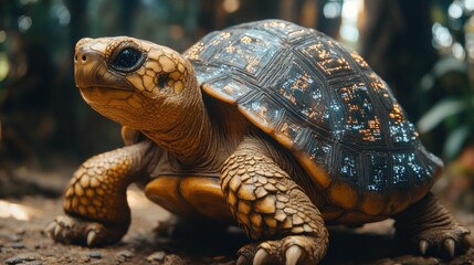 Obraz premium Close-up of a Yellow-Footed Tortoise in its Habitat