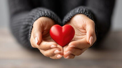 Obraz premium Hands holding a red heart symbol of compassion