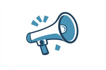 Flat blue megaphone icon with soft shading on white background
