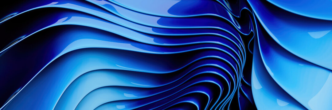 Abstract Blue Waves with Flowing Layers in Dynamic Design