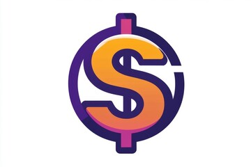 Obraz premium Vibrant gradient dollar sign icon with thick outline and shadow on white background