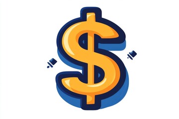 Obraz premium Flat dollar icon in orange with blue outline and central shadow on white background