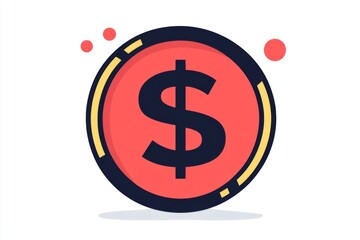 Obraz premium Flat red dollar icon with black circular outline on vibrant background
