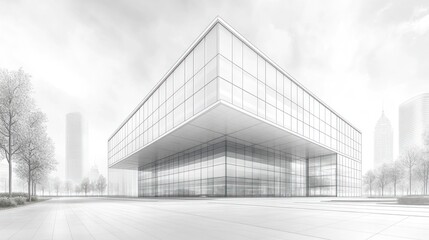 Fototapeta premium Modern Glass Building Architectural Design Sketch