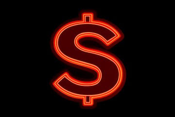 Neon red dollar symbol glowing on black background