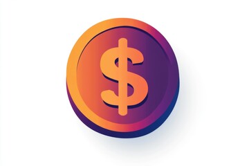 Obraz premium Gradient pink and orange dollar coin with 3D shading on white background