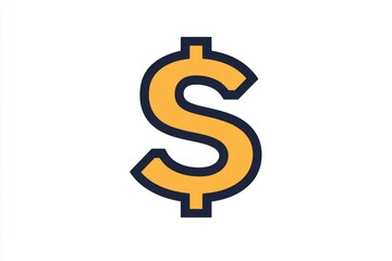 Obraz premium Yellow dollar icon with black outline on white background
