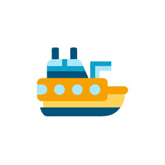 Colorful toy boat in cheerful blue and yellow colors, playful design, copy space