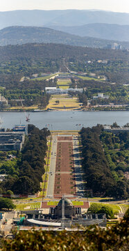 Aerial view of Canberra including the Parliament House