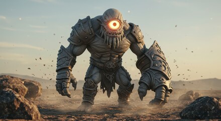 Naklejka premium Cyclops Creature Walking Fantasy Land