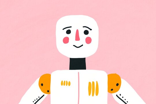 Cute robot illustration with a soft pink background