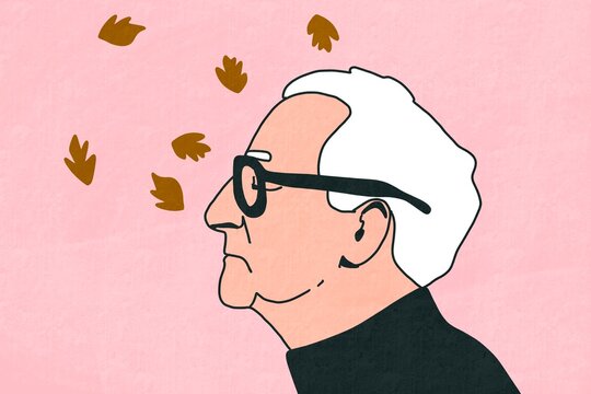 Elegant illustration of profile with leaves and pink backdrop