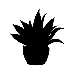 Black silhouette of potted succulent plant for minimalist home decor and botanical design elements vector