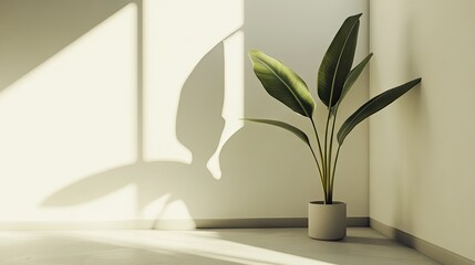 Single tall plant on the floor in a sunlit room corner