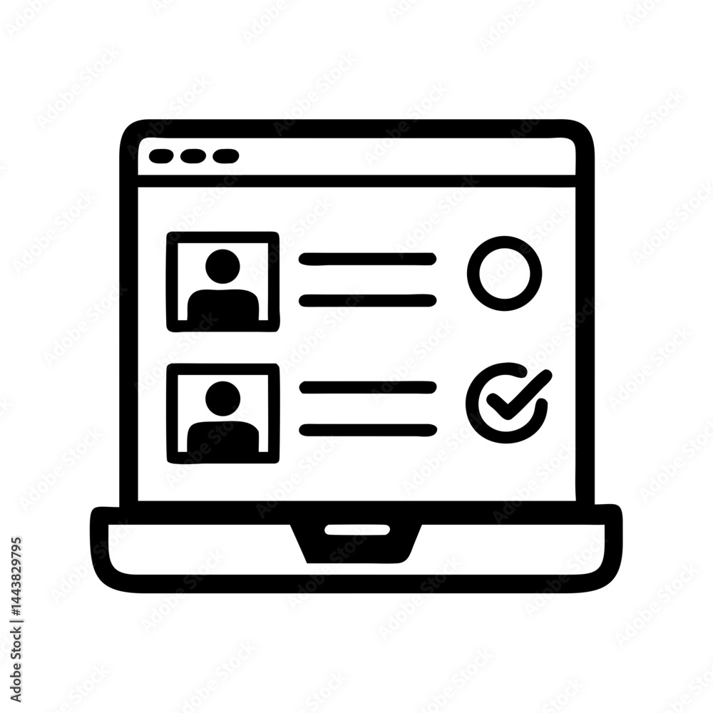 Poster laptop user interface design for profile selection and verification process online system