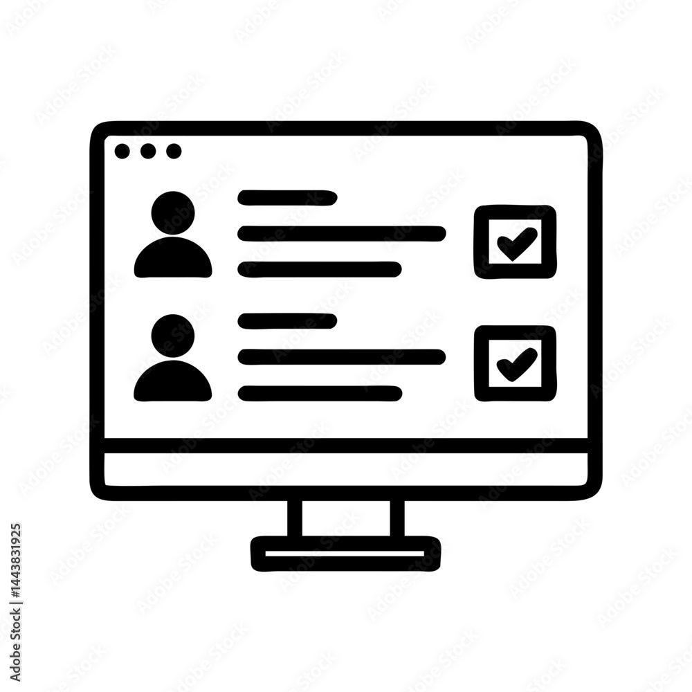 Poster online survey form on computer screen with user profiles and checkboxes illustration vector