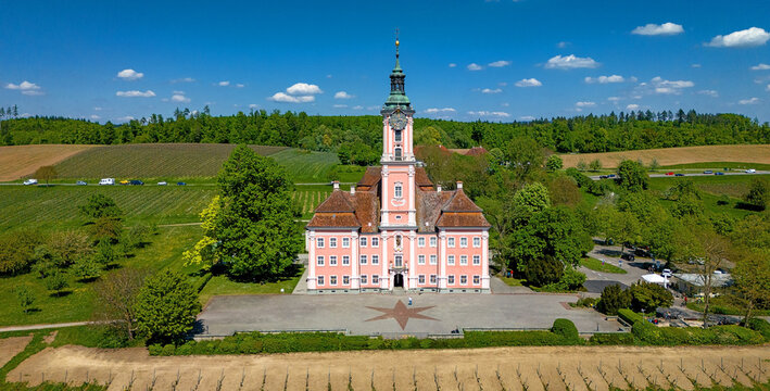 Aerial view on Birnau Cathedral at Uhldingen-M&uuml;hlhofen in Baden-W&uuml;rttemberg, Germany