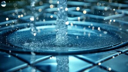 Water droplets splashing onto a reflective tiled surface, creating ripples and reflections - Powered by Adobe